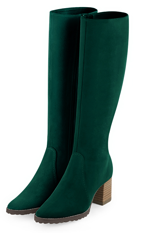 Forest green riding knee high boots. Made to measure. Round toe. Medium block heels